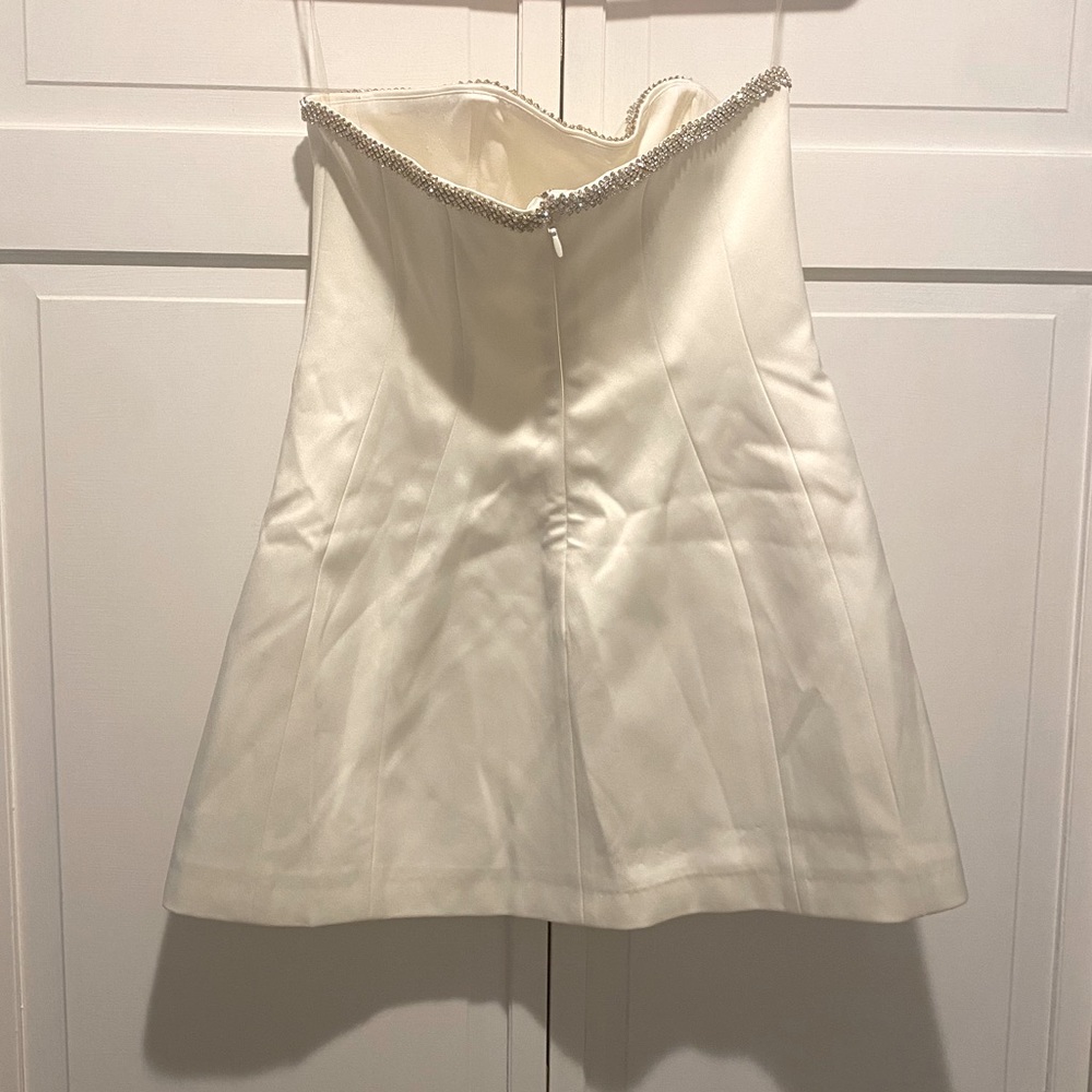 House of CB Rowan Ivory Satin Crystal Satin Strapless Dress - Picture 12 of 15